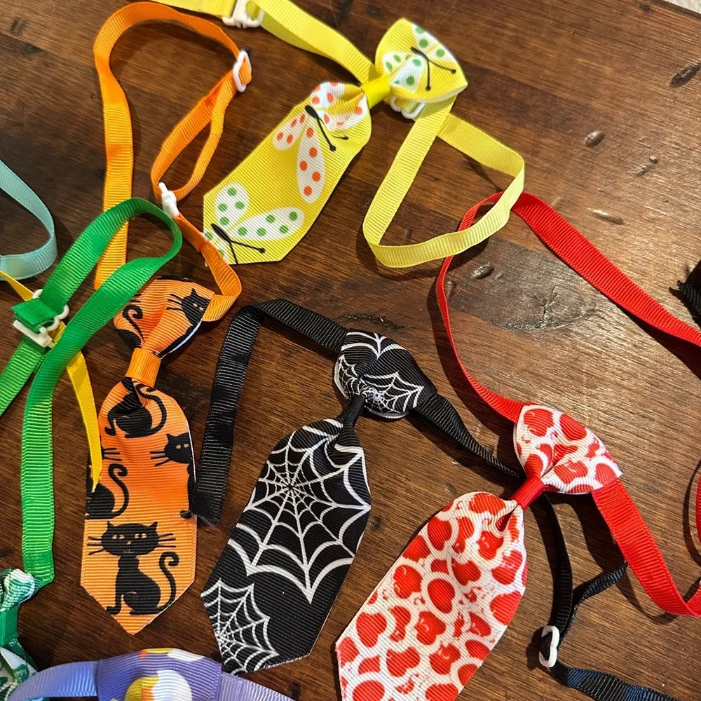 Bundle of handmade cat neckties and bows